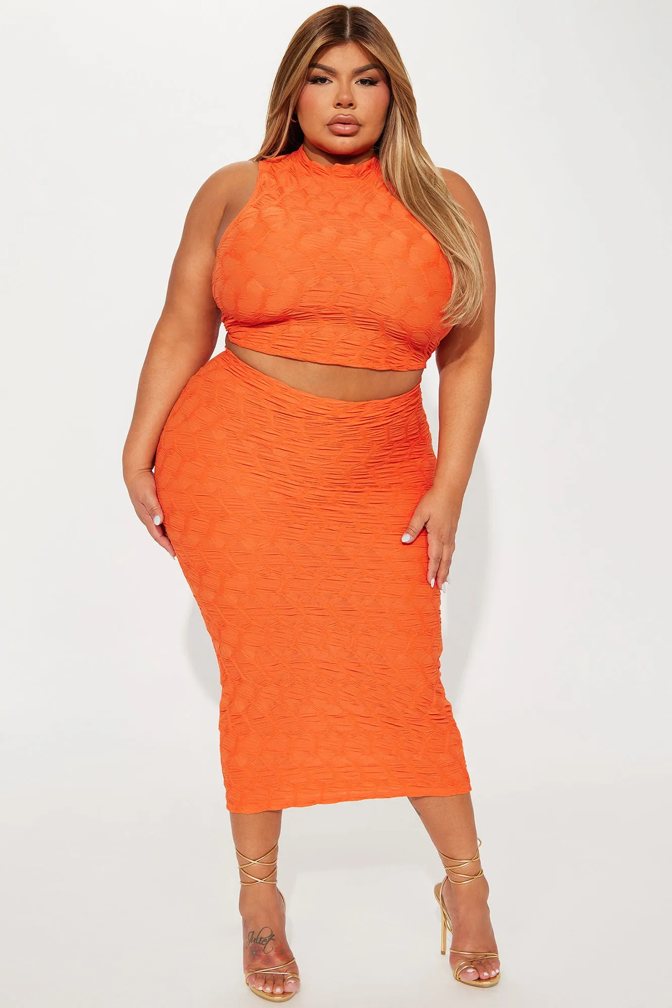 Averie Honeycomb Skirt Set - Orange