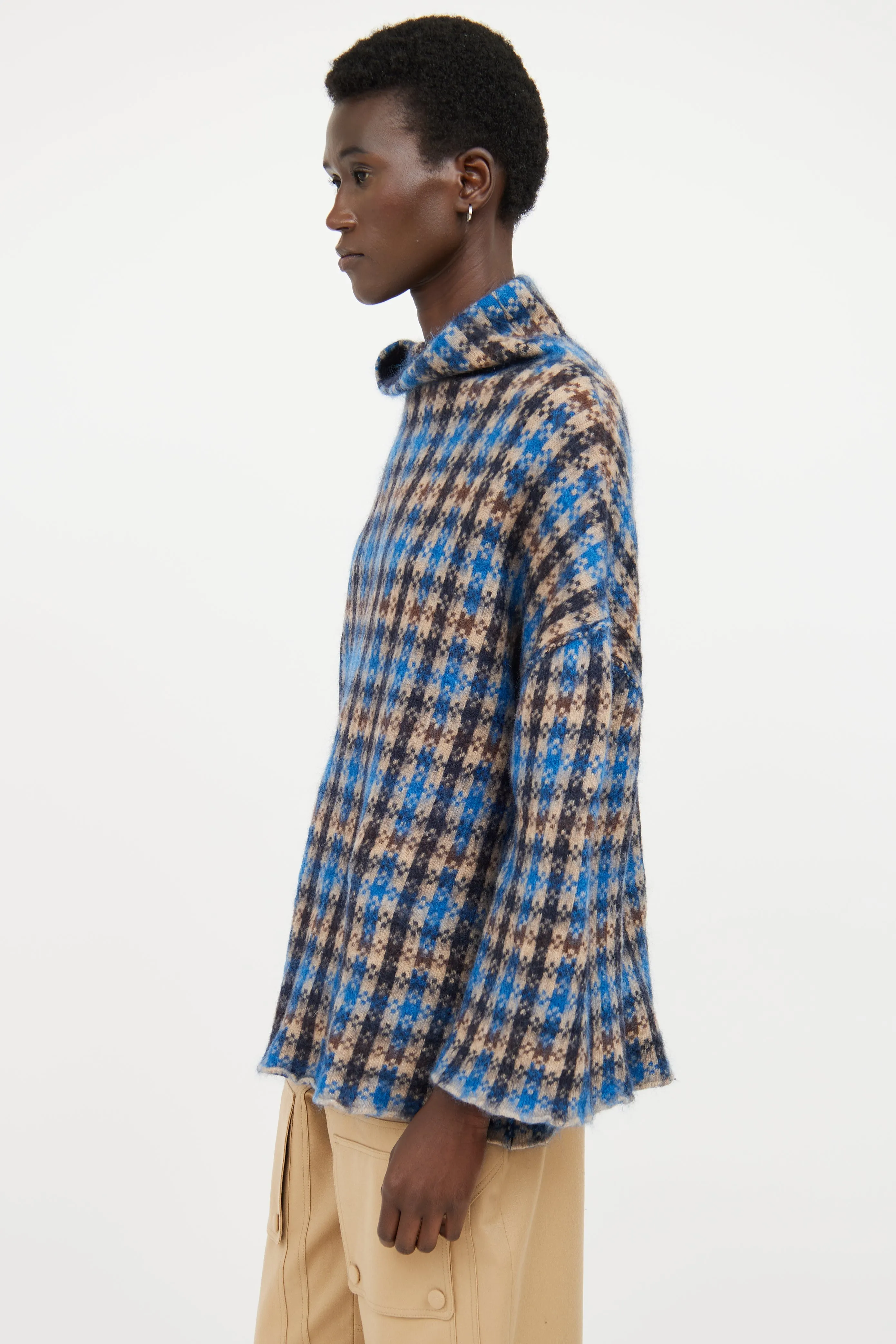 Beige & Blue Wool Plaid Sweater