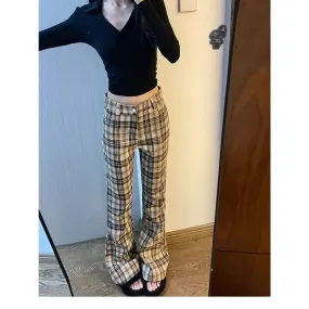 binfenxie-shop grunge outfits Micro Horn Plaid Sports Pants Women's New Autumn and Winter High Waist Slimming Slim Fit Hot Girl Horseshoe Casual Pants Mopping Pants