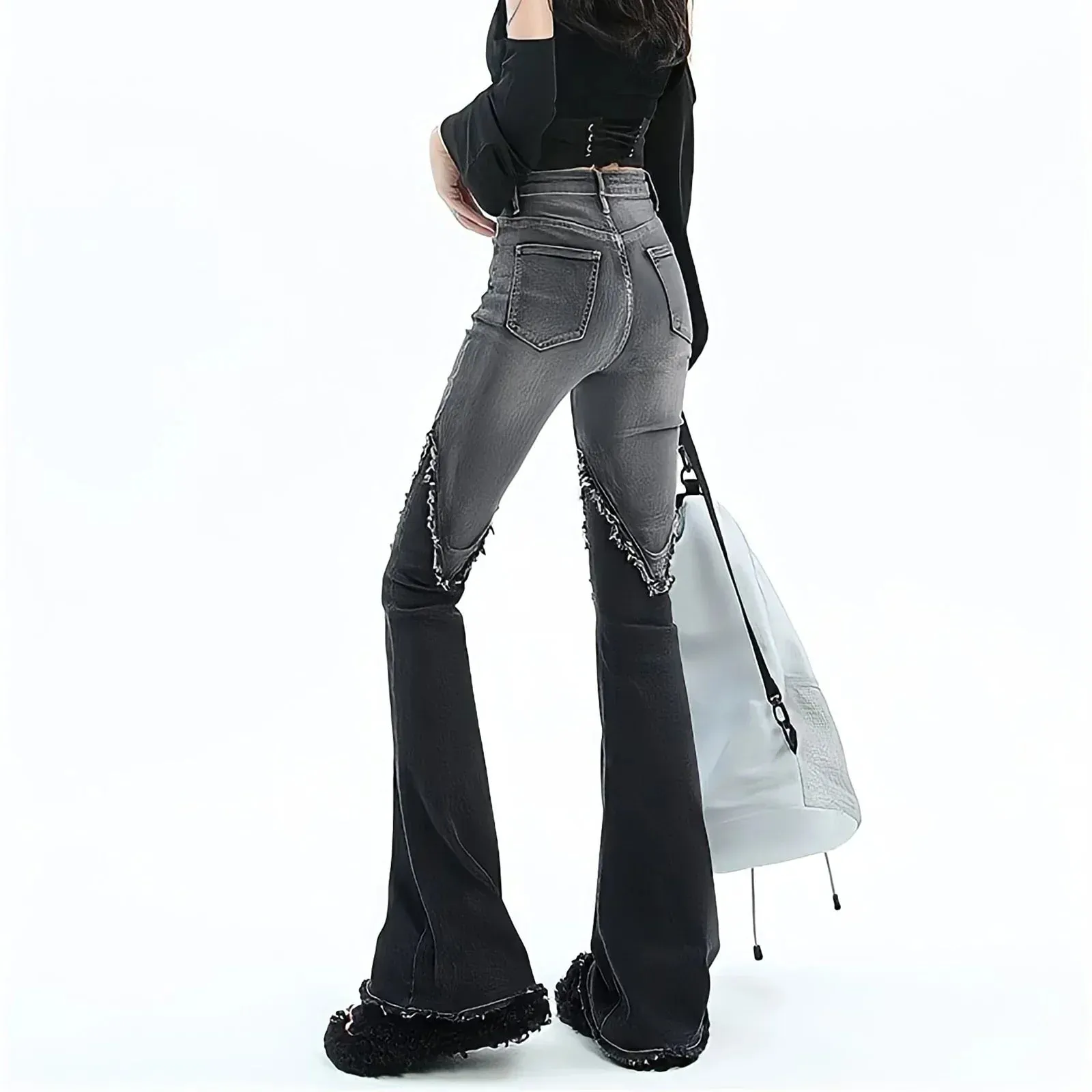 binfenxie Streetwear Y2k Jeans Women 90s Vintage Grunge Punk Korean Fashion High Waist Brushed Denim Trousers Black Wide Leg Flared Pants