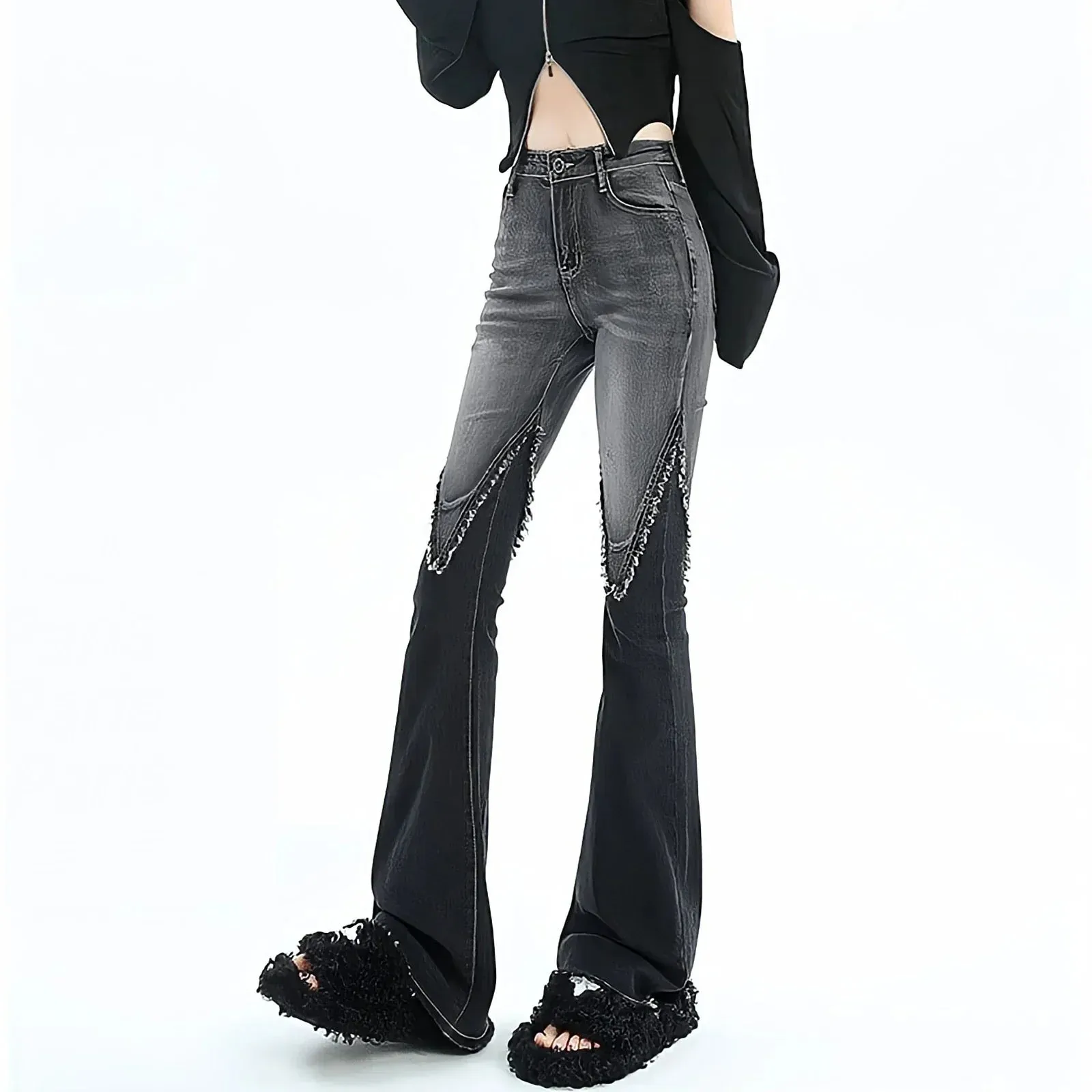 binfenxie Streetwear Y2k Jeans Women 90s Vintage Grunge Punk Korean Fashion High Waist Brushed Denim Trousers Black Wide Leg Flared Pants