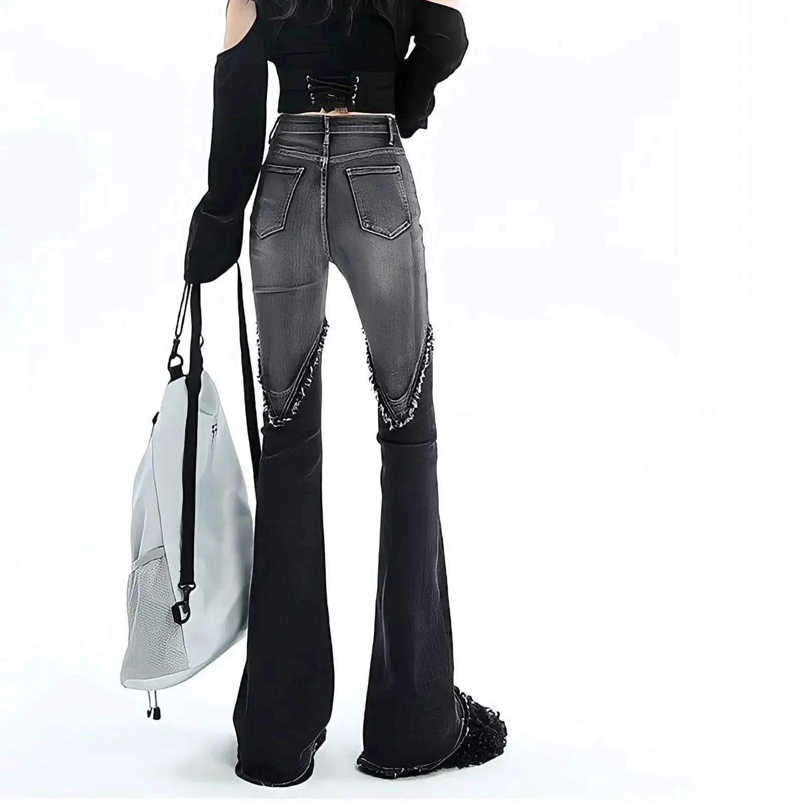 binfenxie Streetwear Y2k Jeans Women 90s Vintage Grunge Punk Korean Fashion High Waist Brushed Denim Trousers Black Wide Leg Flared Pants