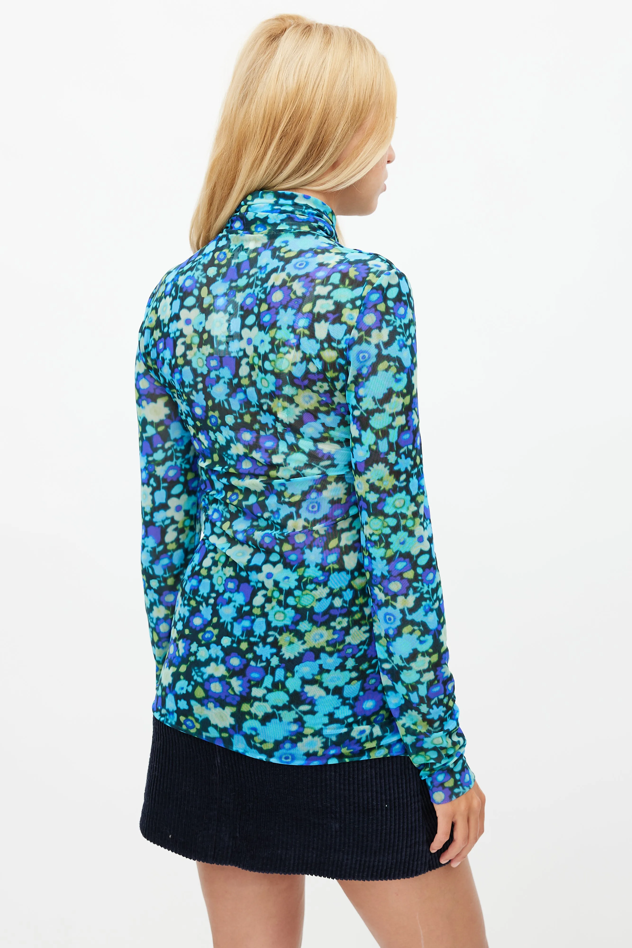 Blue & Multicolour Floral Mesh Top