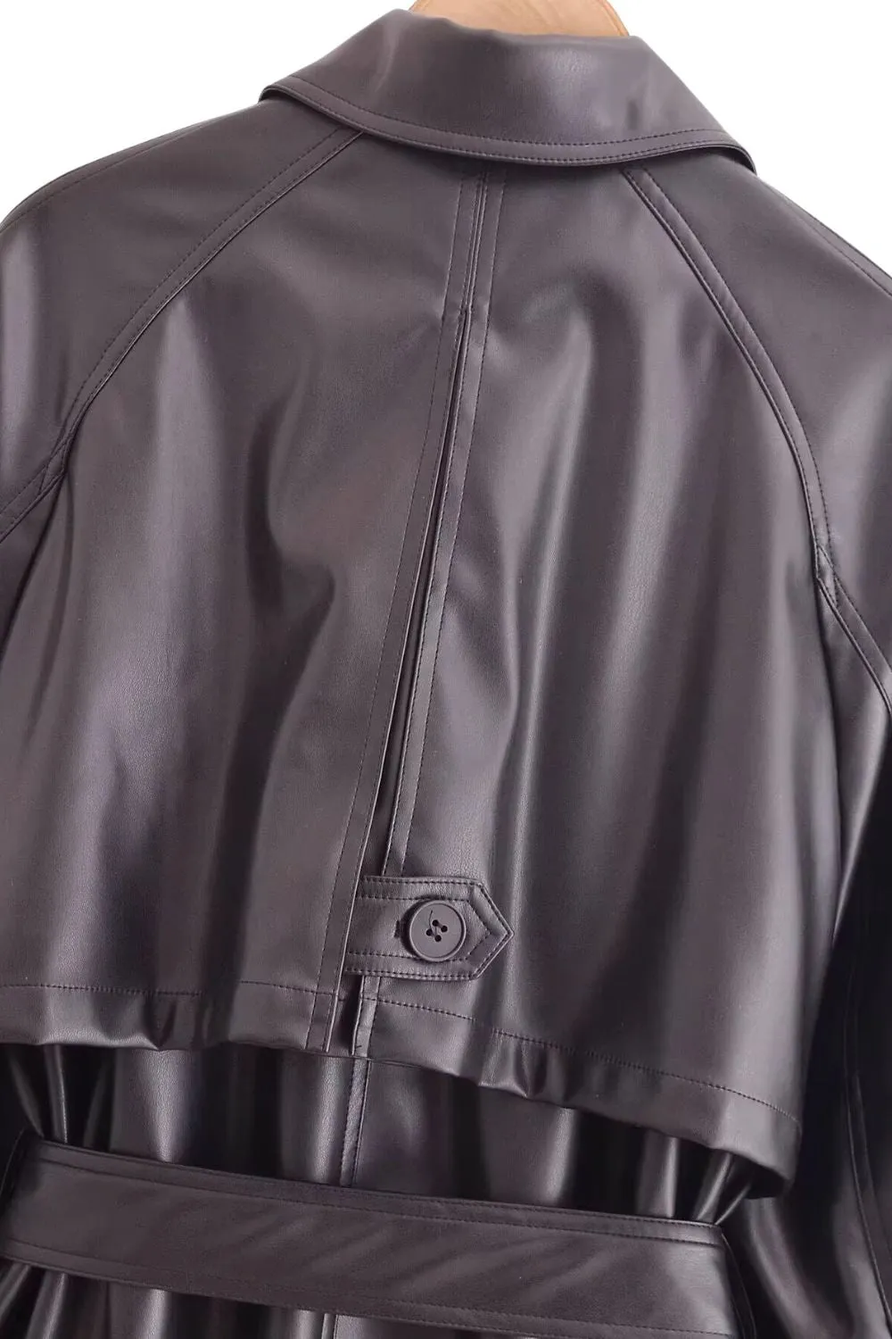 'Brittany' Faux Leather Classic Trench Coat