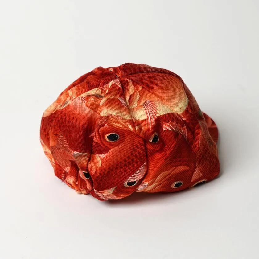 [CAP] HAURA RED FISHES  (ALLOVER DESIGN) | KYOTO YUZEN DYEING | MAJIKAO