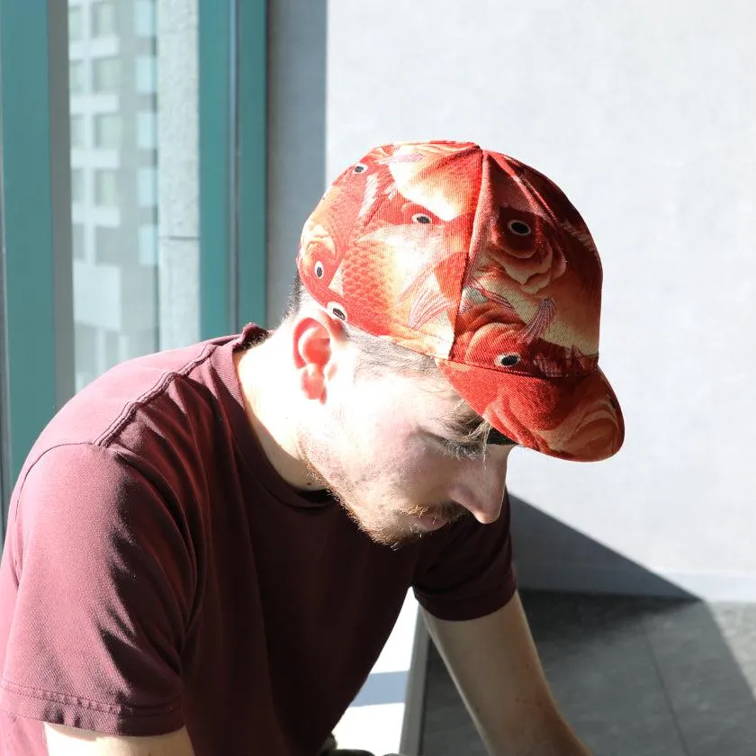 [CAP] HAURA RED FISHES  (ALLOVER DESIGN) | KYOTO YUZEN DYEING | MAJIKAO