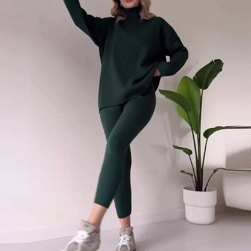 Casual Turtleneck Long Sleeve Base Sweater Set