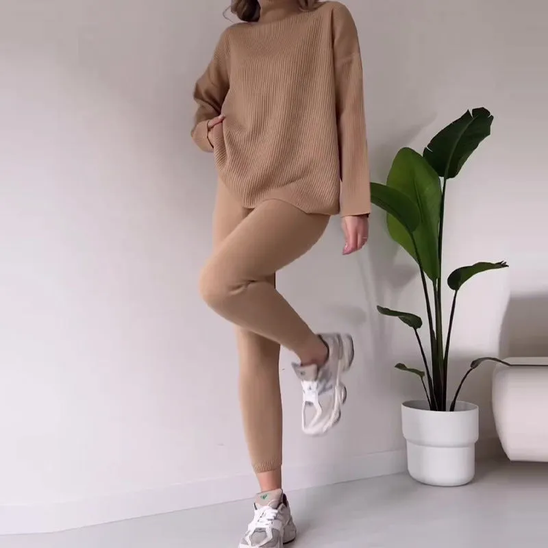 Casual Turtleneck Long Sleeve Base Sweater Set