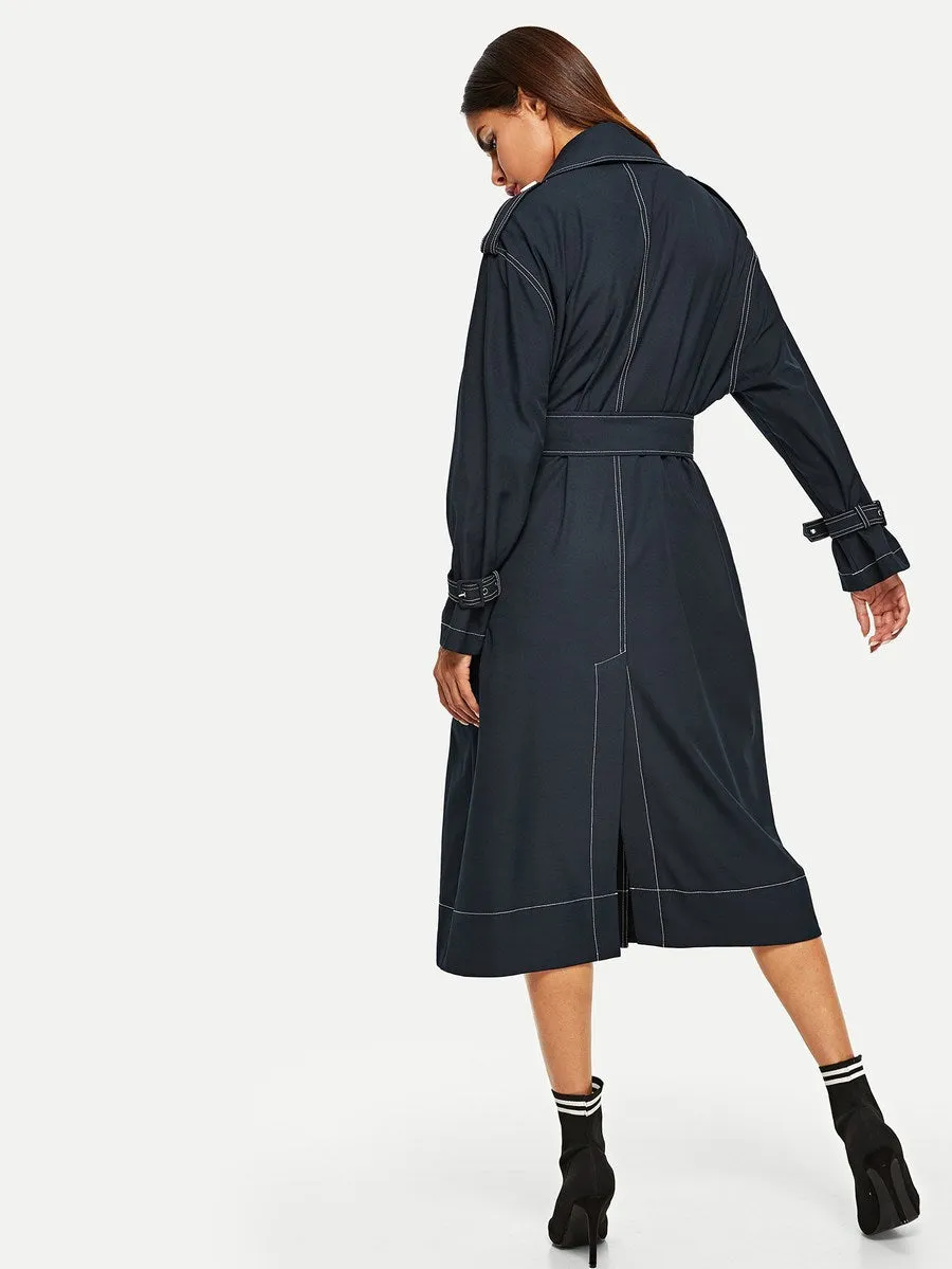 Contrast Stitch Trench Coat