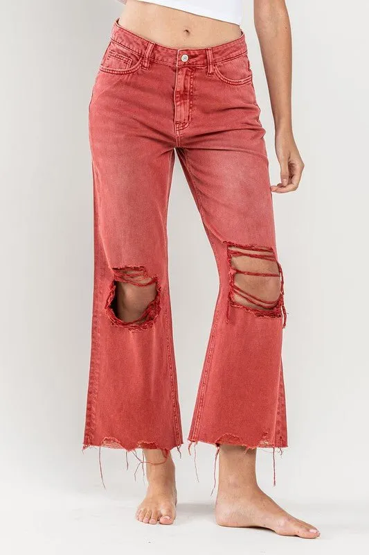 Distressed Crop Flare Jeans