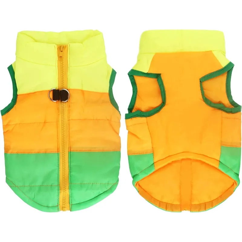 Dog Cat Coat With Leash Anchor Color Patchwork Padded Puppy Vest Jacket Teddy Chihuahua Costumes