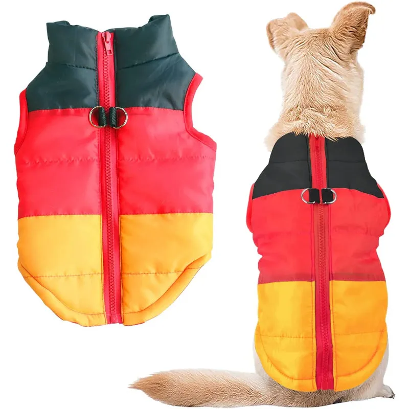 Dog Cat Coat With Leash Anchor Color Patchwork Padded Puppy Vest Jacket Teddy Chihuahua Costumes