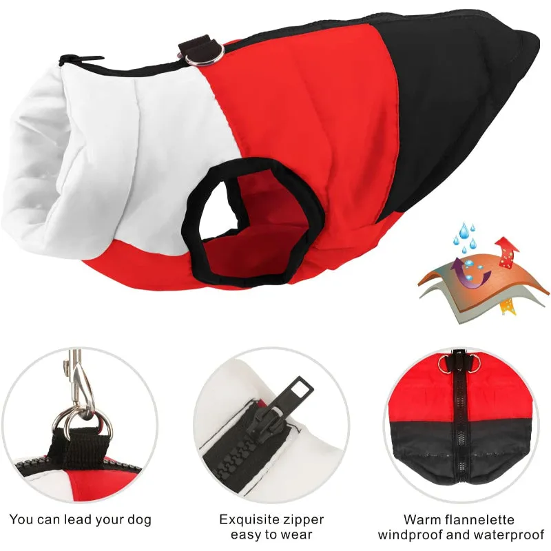 Dog Cat Coat With Leash Anchor Color Patchwork Padded Puppy Vest Jacket Teddy Chihuahua Costumes