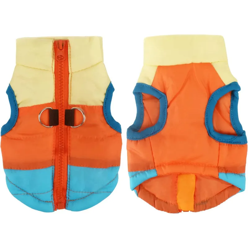 Dog Cat Coat With Leash Anchor Color Patchwork Padded Puppy Vest Jacket Teddy Chihuahua Costumes