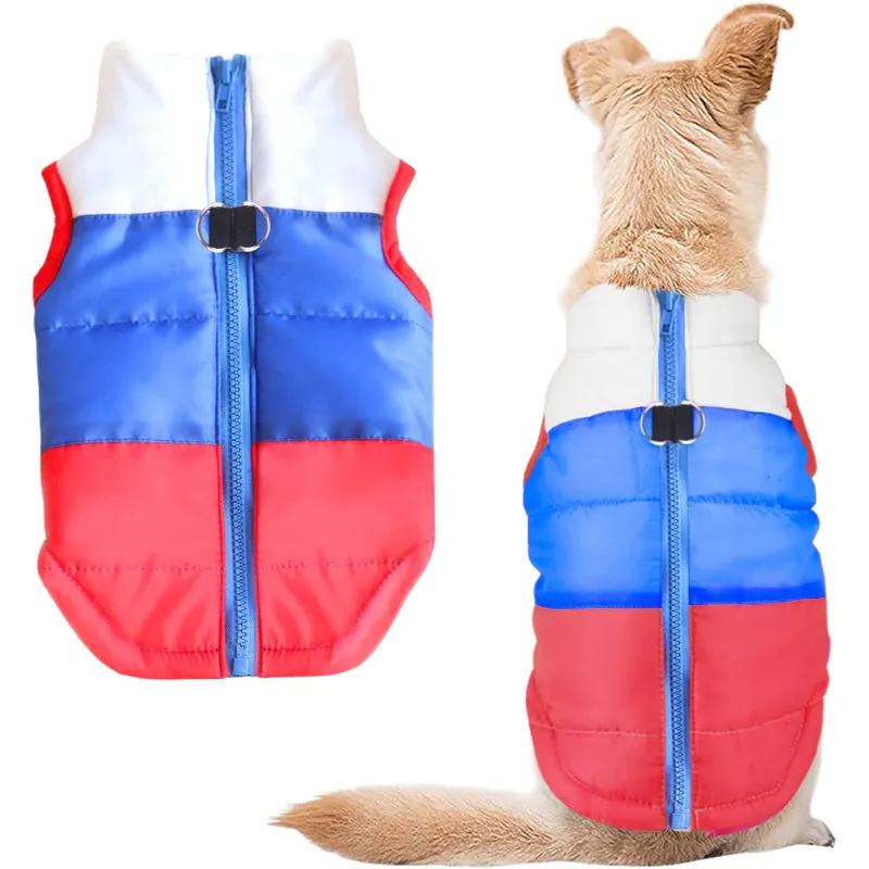 Dog Cat Coat With Leash Anchor Color Patchwork Padded Puppy Vest Jacket Teddy Chihuahua Costumes
