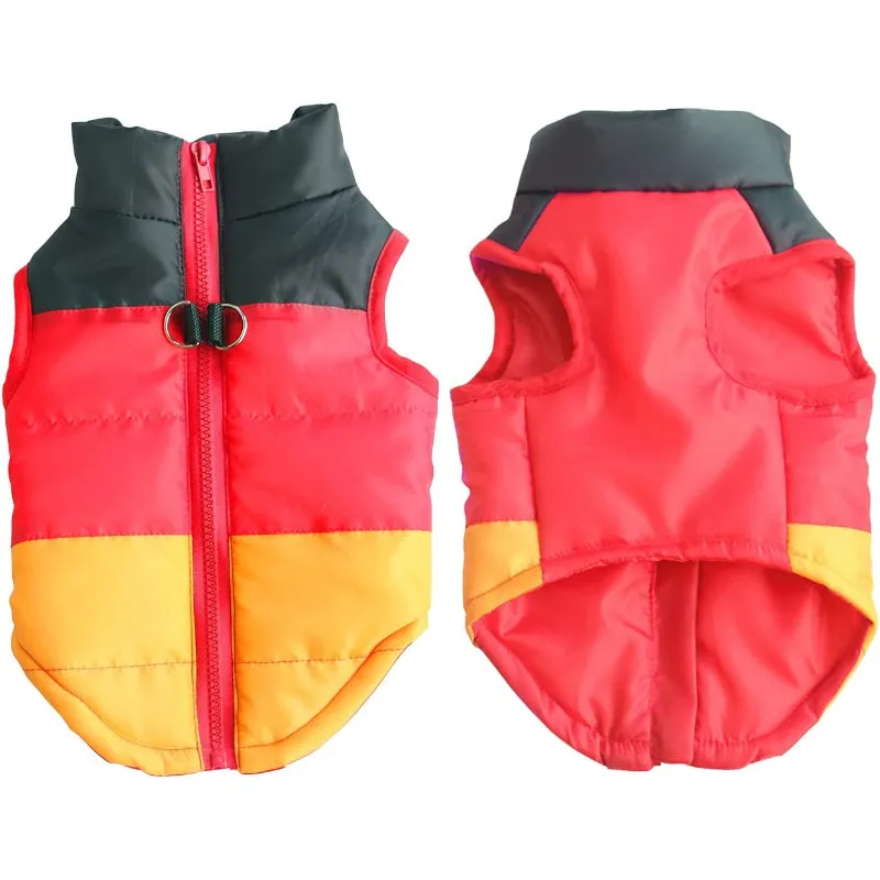 Dog Cat Coat With Leash Anchor Color Patchwork Padded Puppy Vest Jacket Teddy Chihuahua Costumes