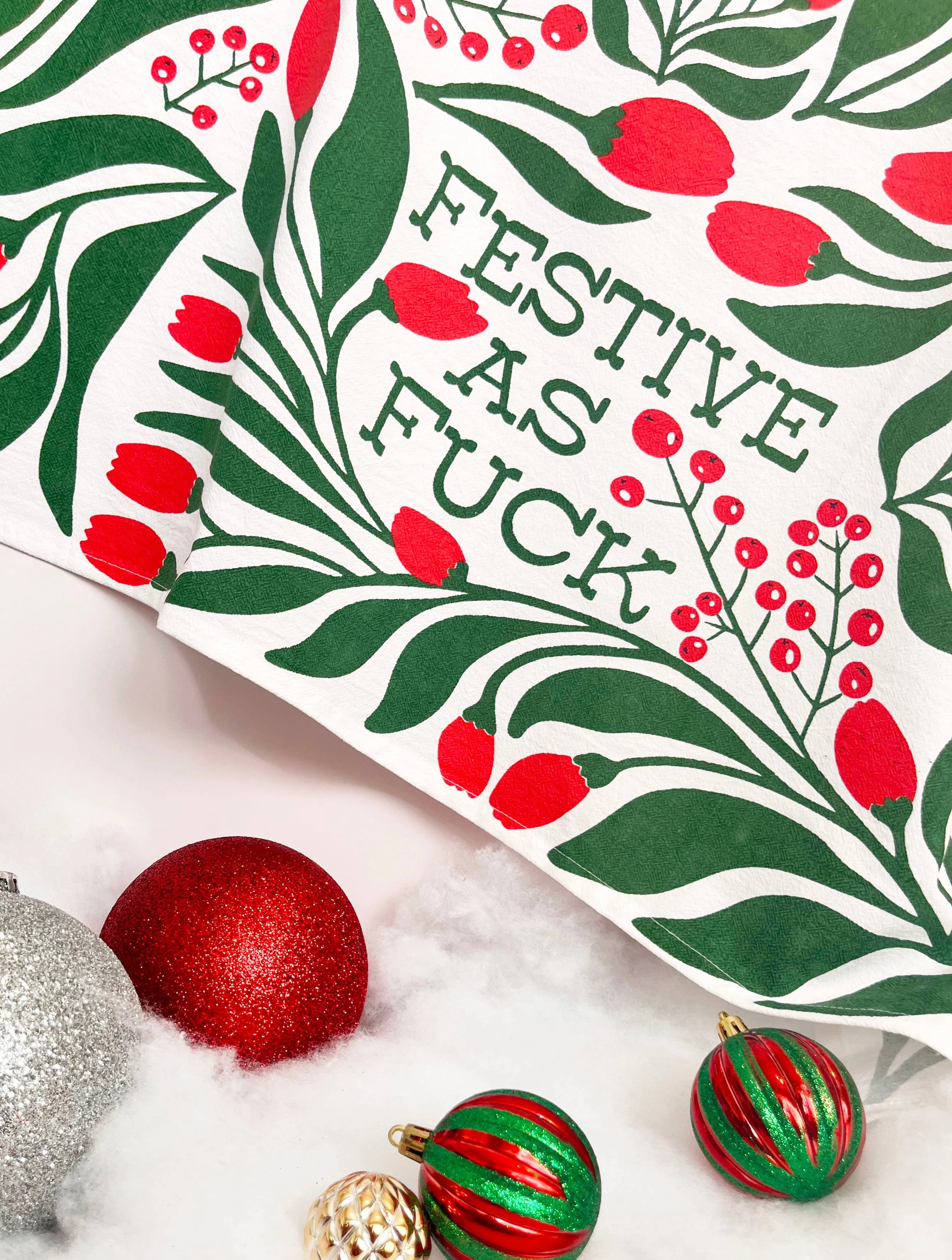 Festive as Fuck Red Green Christmas Holiday Kitchen Towel