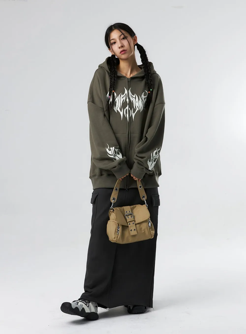 Grunge Graphic Zip-Up Hoodie IS322