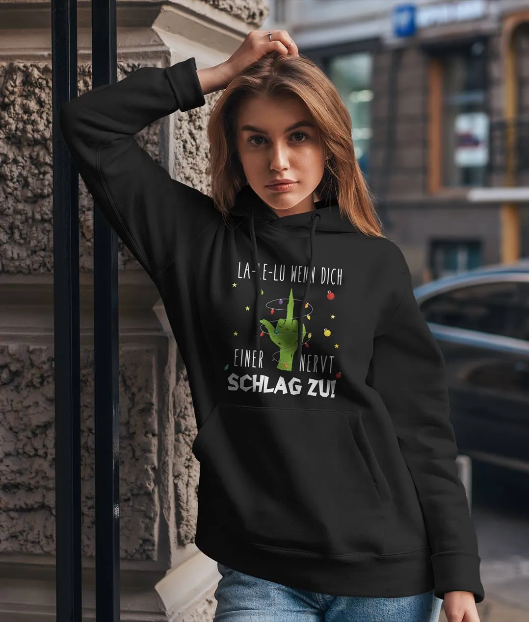 Hoodie - Grinch - La-Le-Lu wenn dich einer nervt schlag zu! (Mittelfinger)