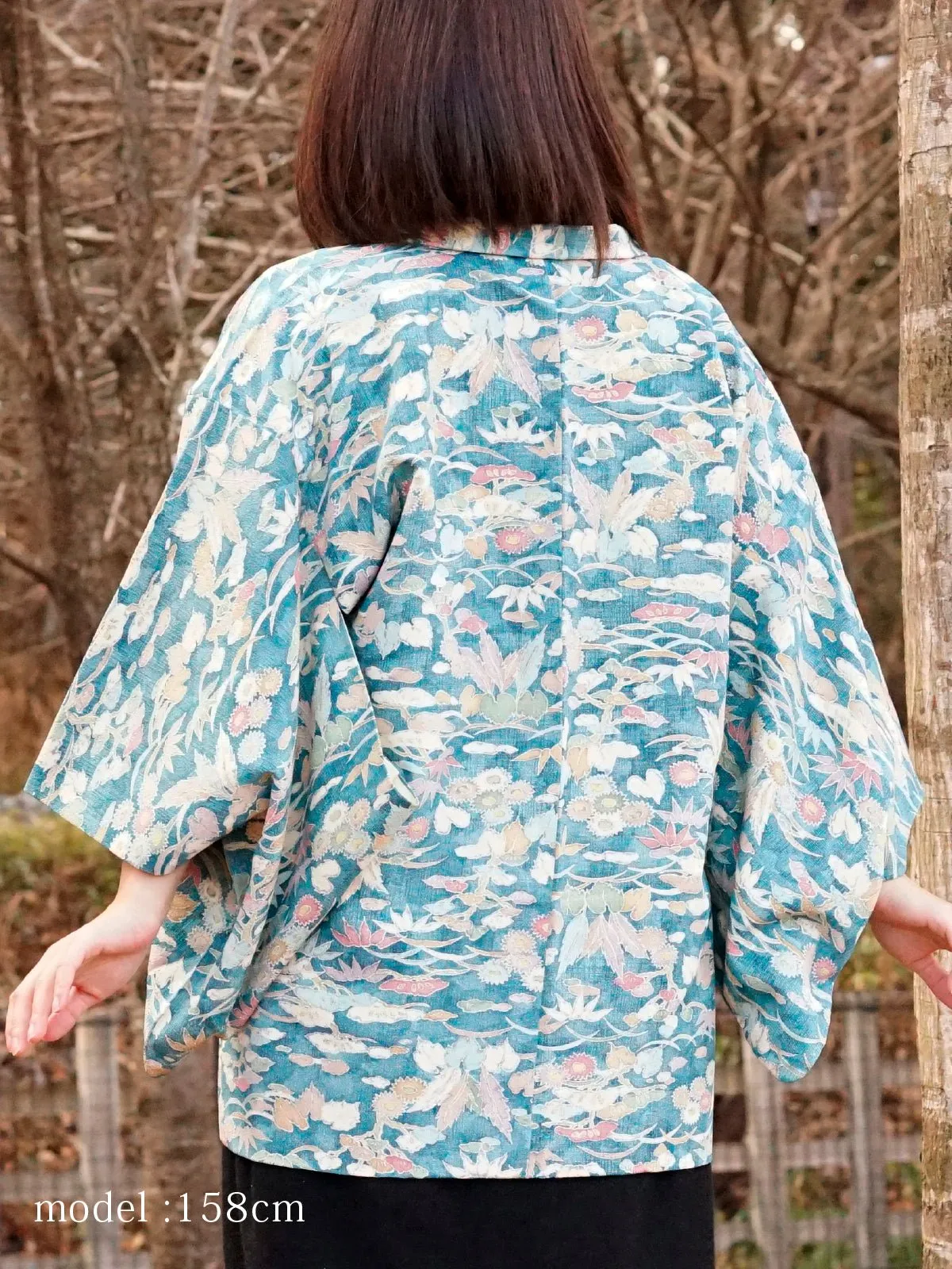Japanese modern flower design light blue haori