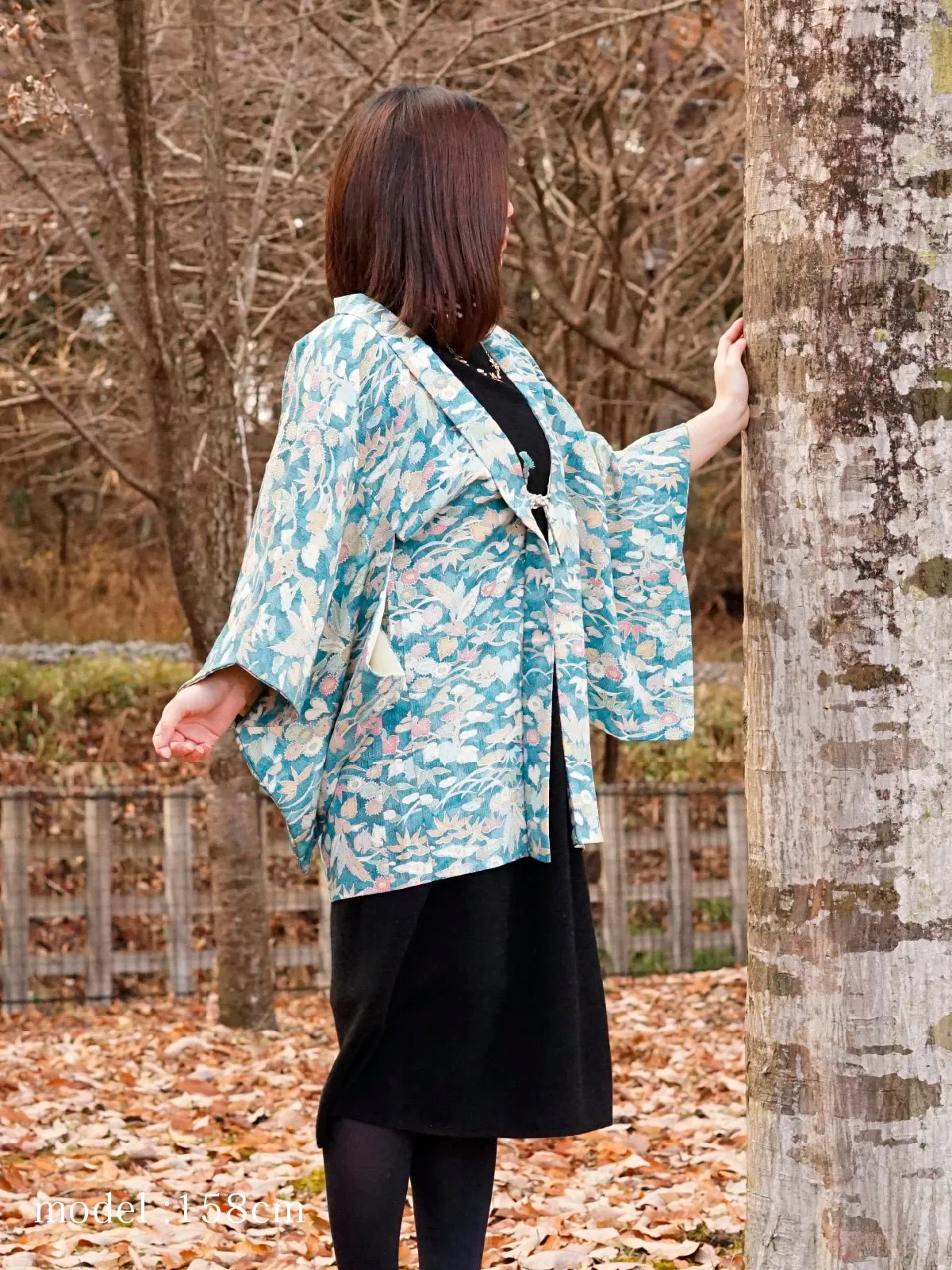 Japanese modern flower design light blue haori