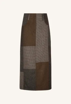 Juana Skirt in Tostada Patchwork Merino Wool
