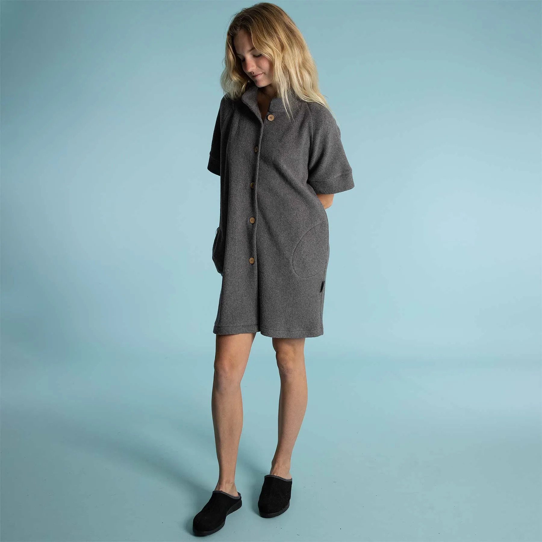 MOUNTAINSPRING 100% Organic Cotton Fleece Tunic Jacket Dress (With Pockets)