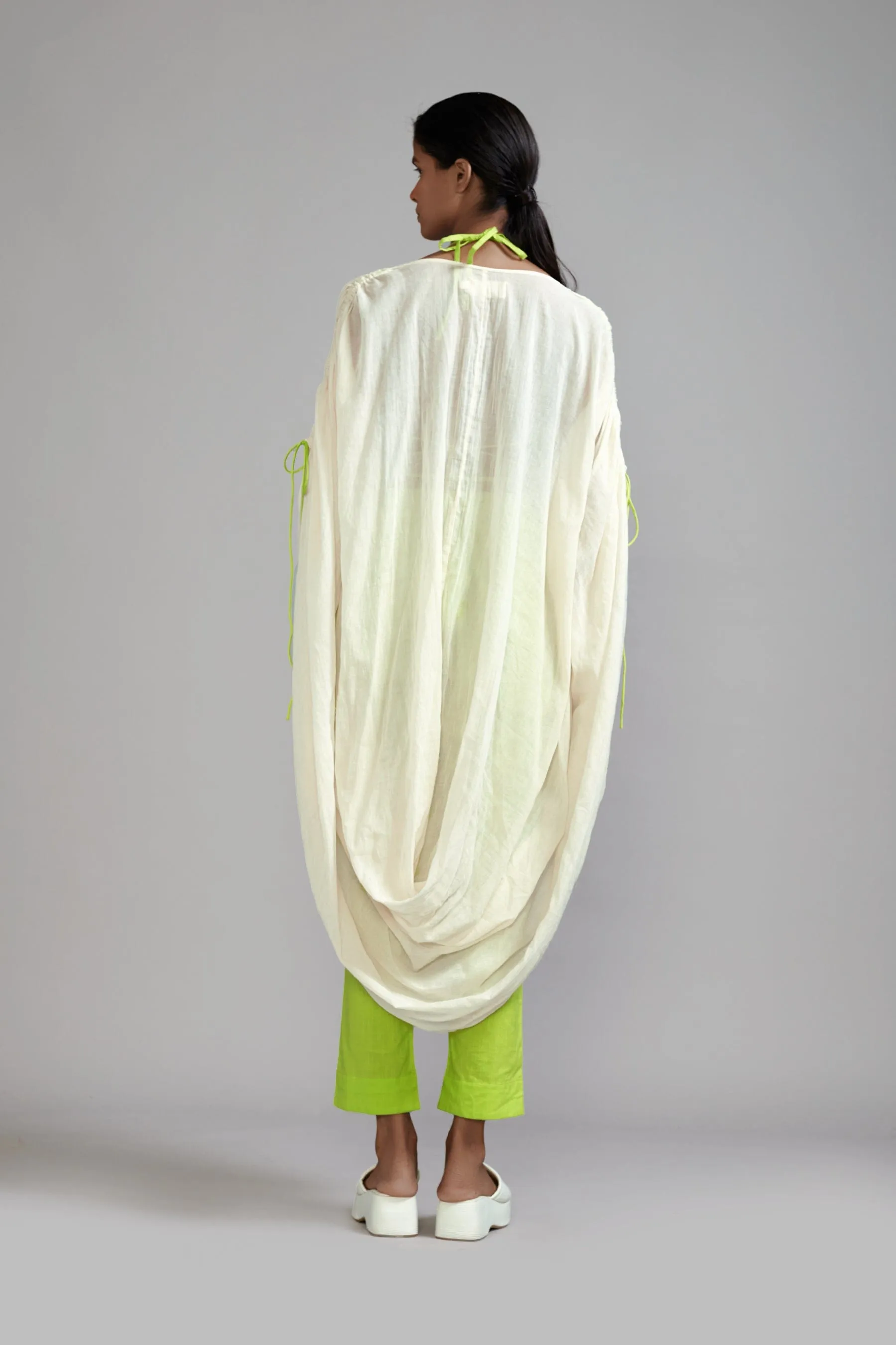 Off-White with Neon Green Gathered Cowl Tunic Set (3 PCS) (Ready to Ship)