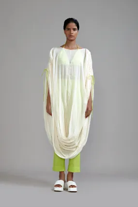 Off-White with Neon Green Gathered Cowl Tunic Set (3 PCS) (Ready to Ship)