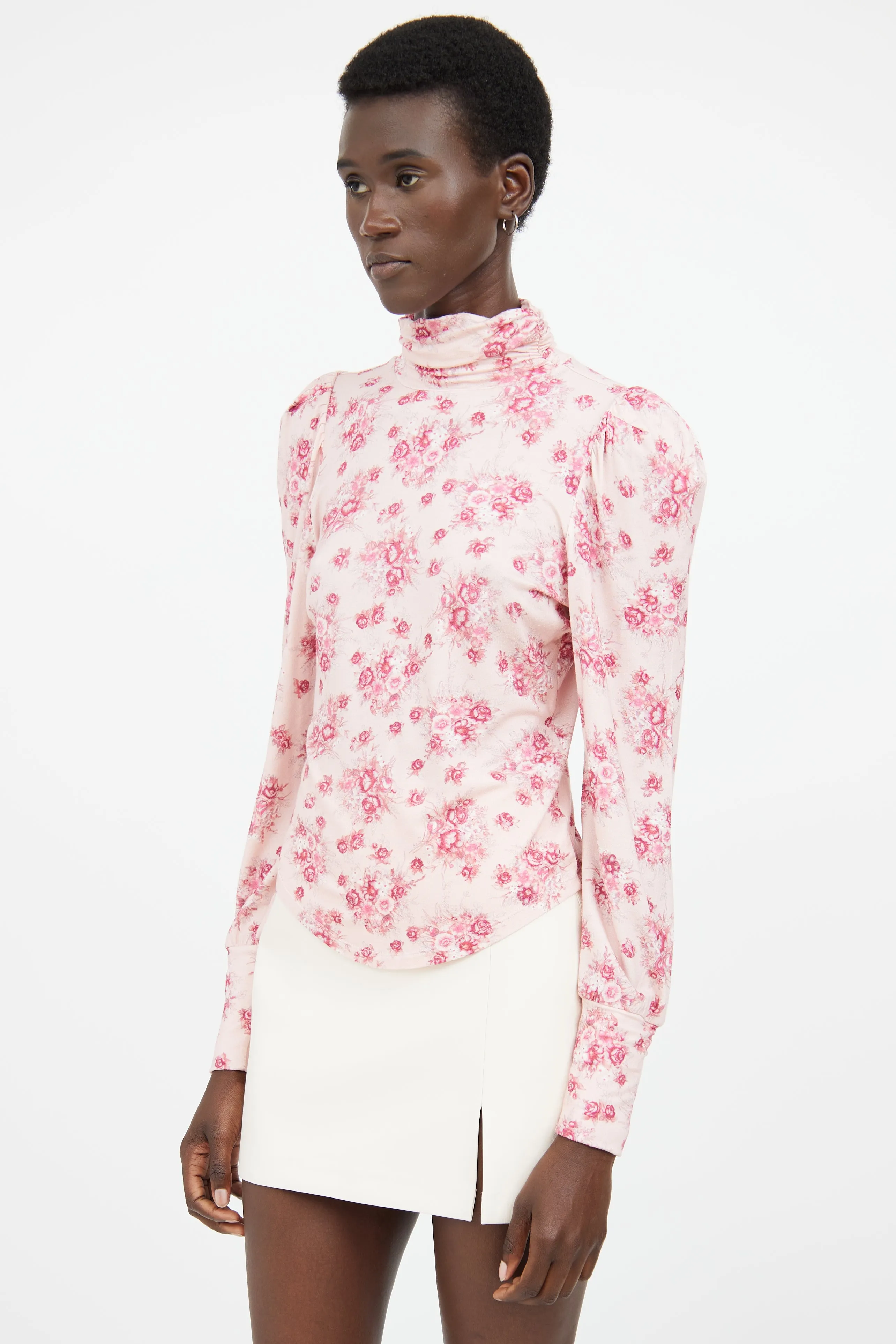 Pink Floral Long Sleeve Turtleneck