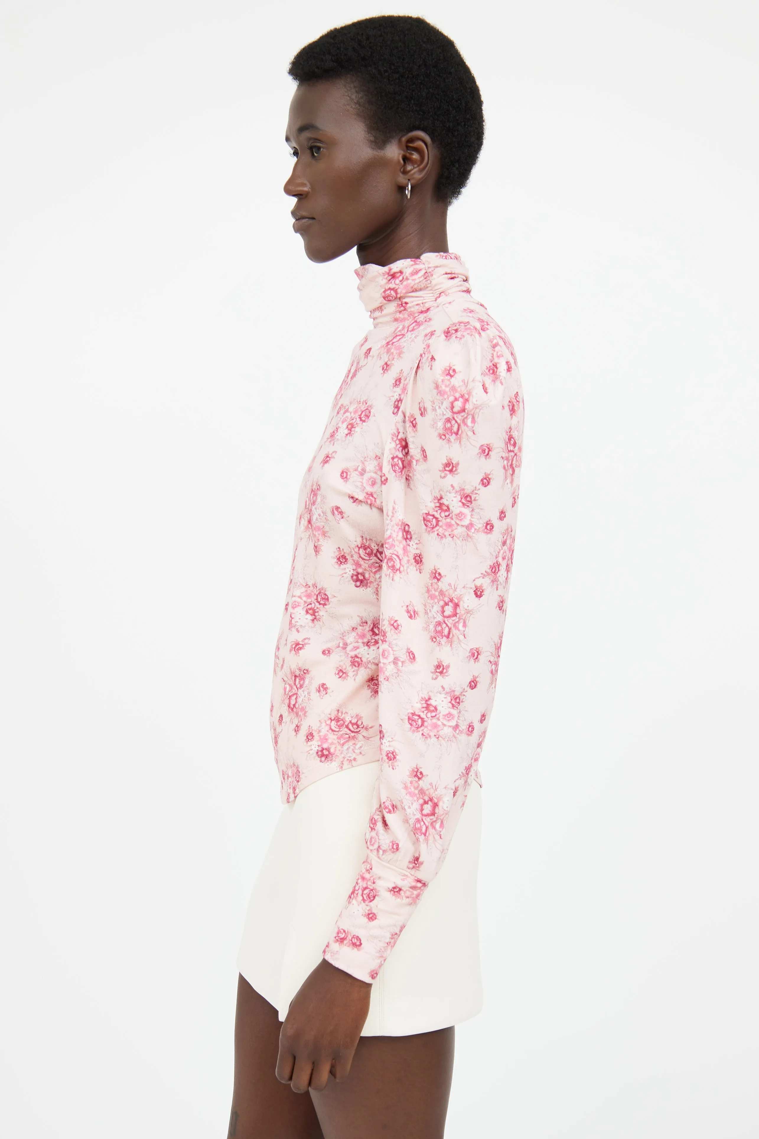Pink Floral Long Sleeve Turtleneck