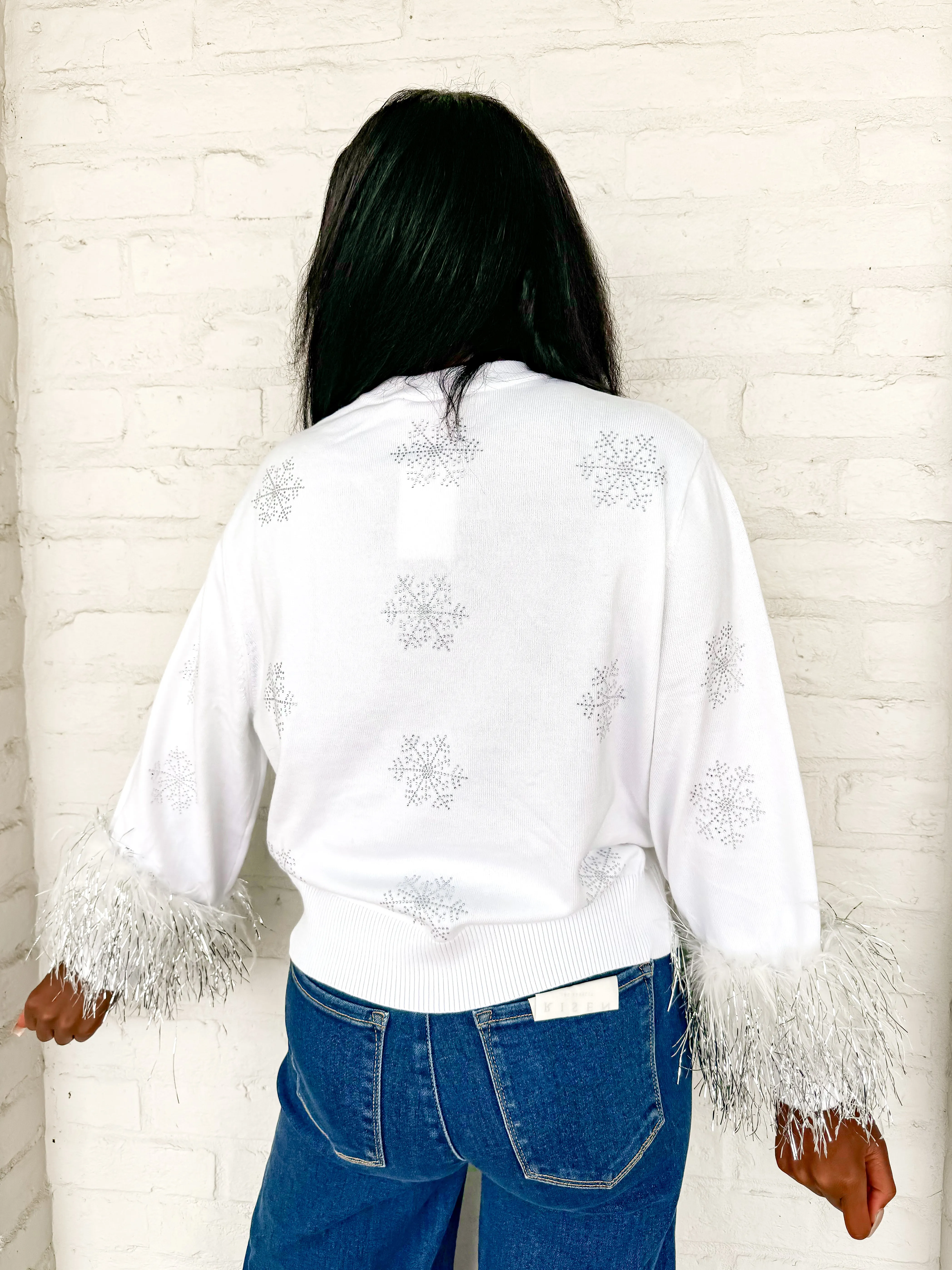 Queen Of Sparkles White & Aqua Snowman Sweater