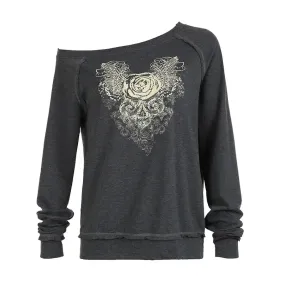 Trashy Y2k Graphic Hoodie Fairy Grunge One Shoulder Long Sleeve Top Street Fashion Pullovers Women P67-CD28