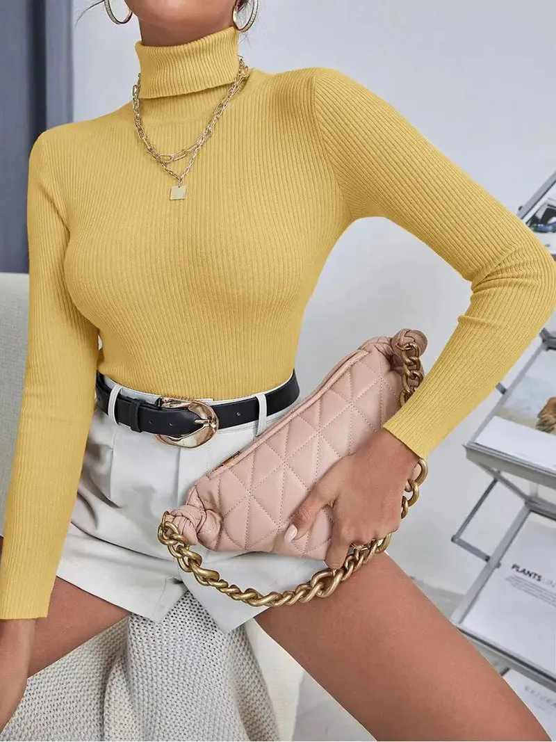 Uniwim 2000s fashion Women's Autumn and Winter Turtleneck Sweater Pullover Knitted Top Bottoming Shirt