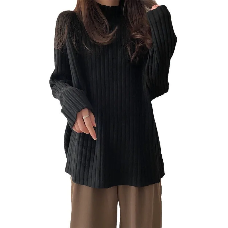 Uniwim dti outfits Women's Half Turtleneck Sweater Autumn and Winter Korean Style Loose Bottoming Shirt Inner Wear Fleece-lined Thick All-Match Sweater Long Sleeve Top