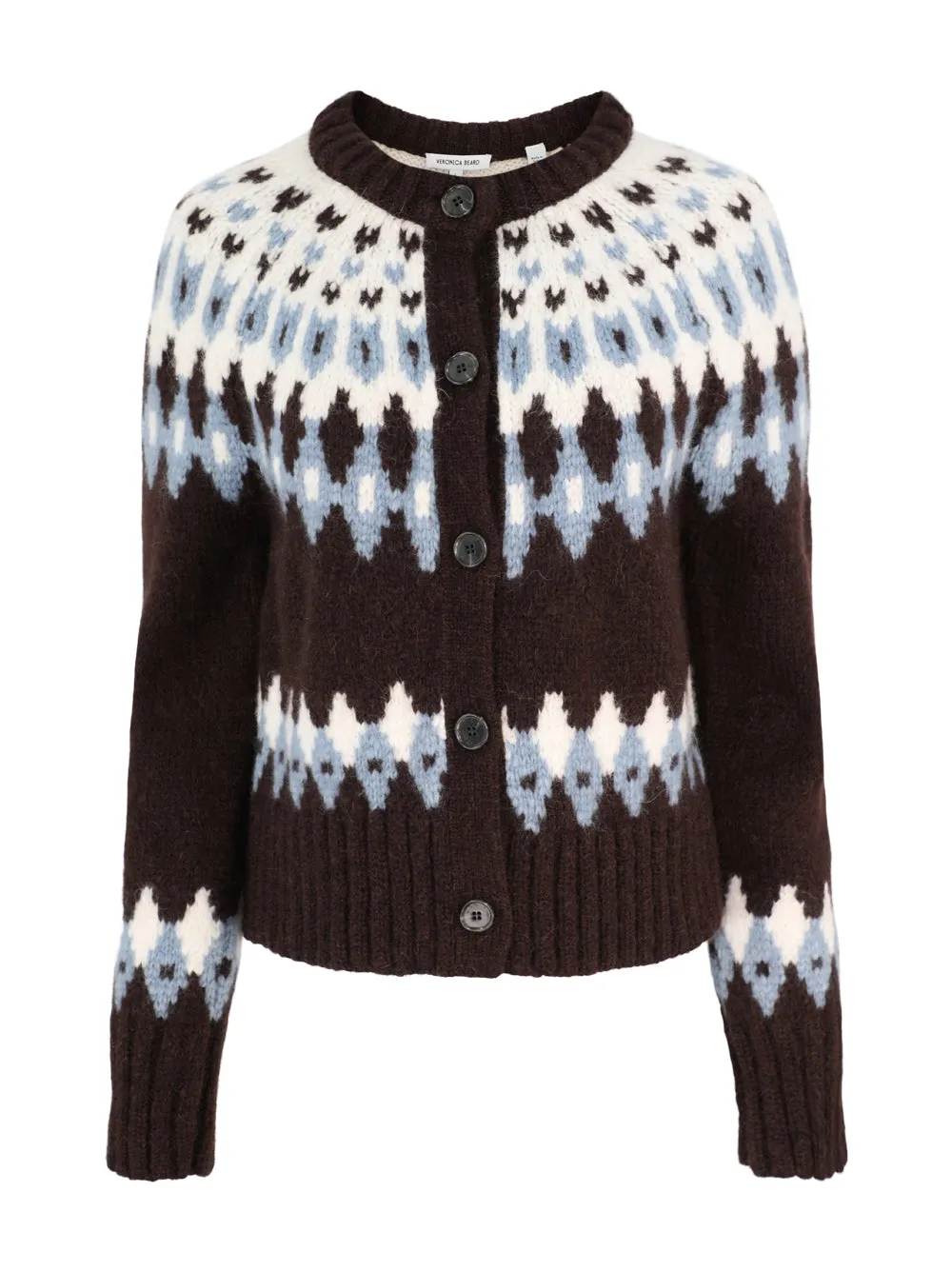 Veronica Beard Christina Fairisle Cardigan in Chocolate Multi