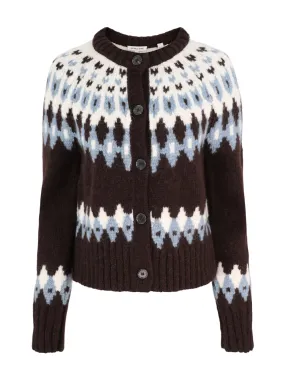 Veronica Beard Christina Fairisle Cardigan in Chocolate Multi