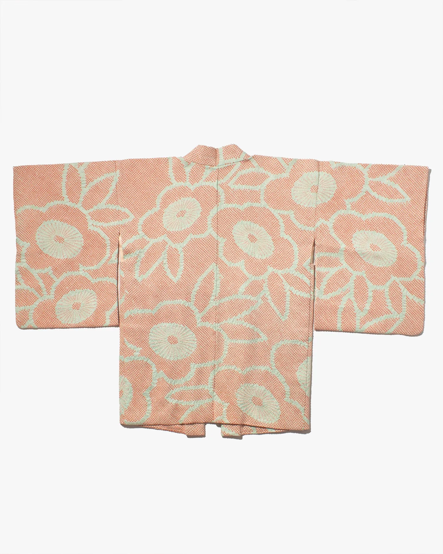 Vintage Haori Jacket, Full Shibori, Pink and Light Blue Flowers