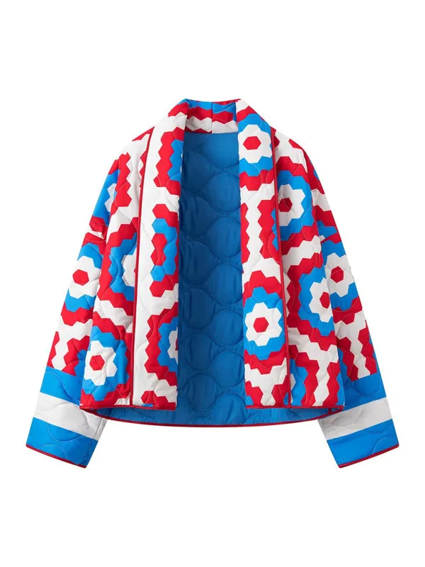 Wenkouban-Winter outfits ideas Women's Street Fashion Printed Kimono Cotton Jacket