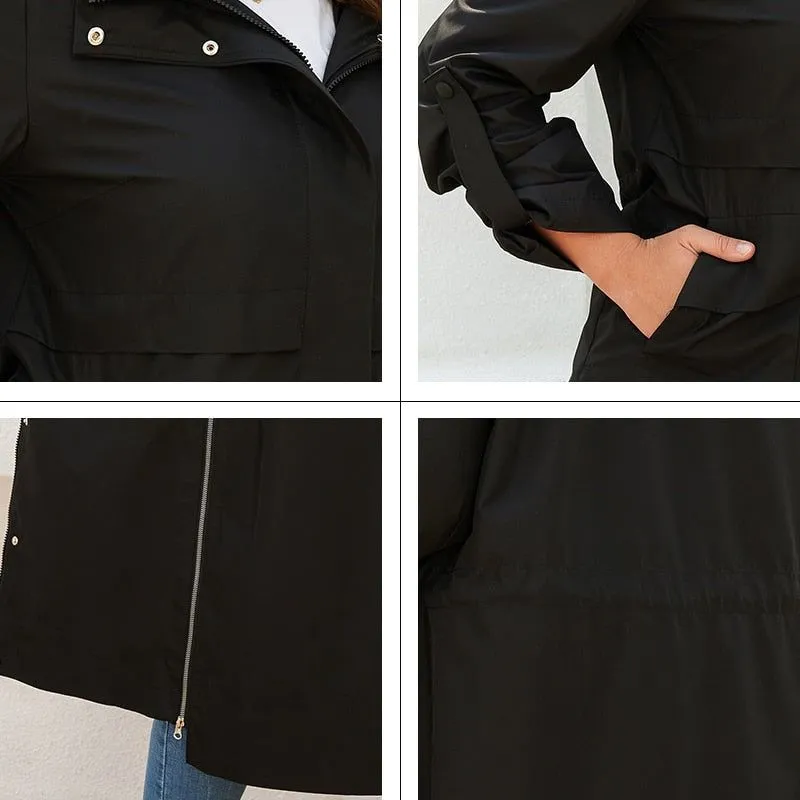 Women's Trench Coat High-Quality Hooded Long Windbreaker