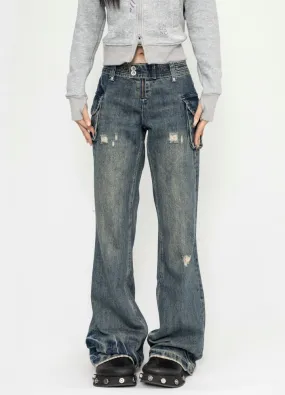 【ZERO STORE】Flared straight silhouette vintage grunge denim pants  ZS0068